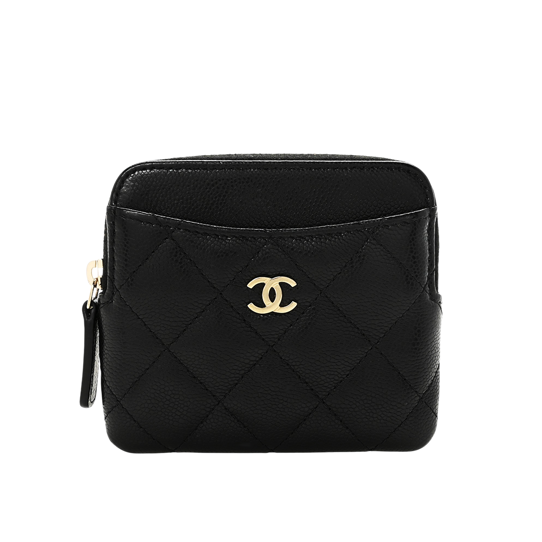 Caviar Quilted Zip Card Holder Wallet