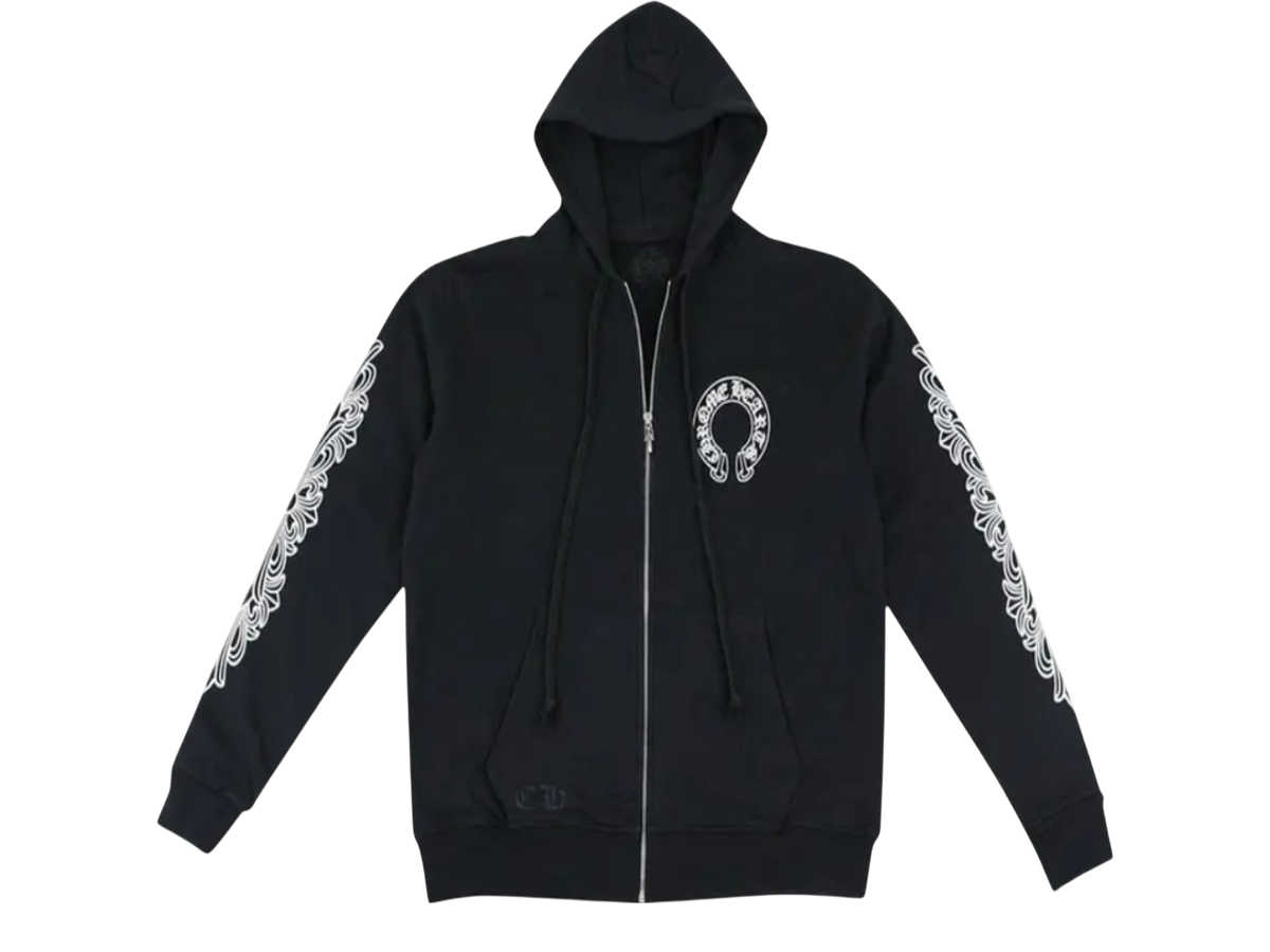 Horseshoe Floral Cross-Sleeve Zip Up Hoodie