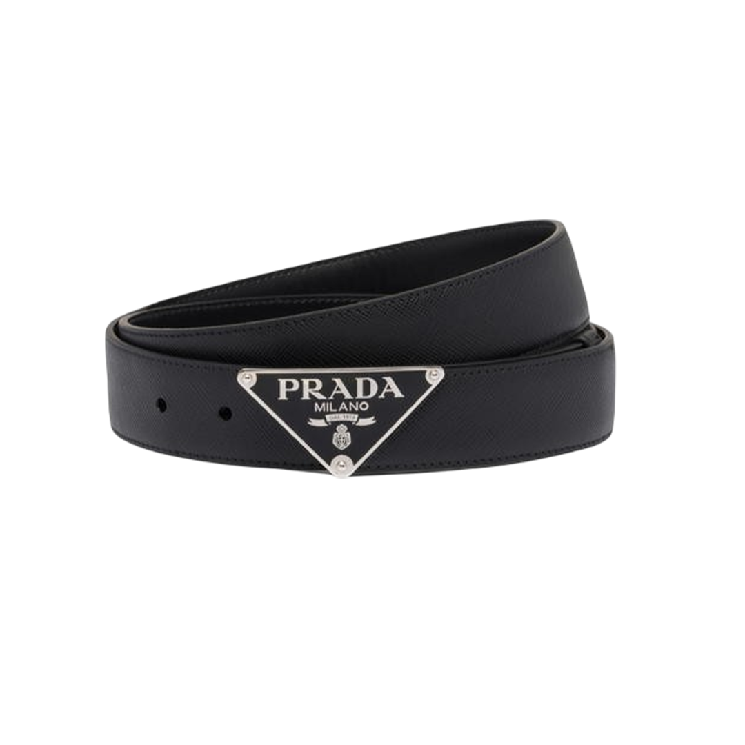 Saffiano Leather Belt In Enamel Triangle Logo