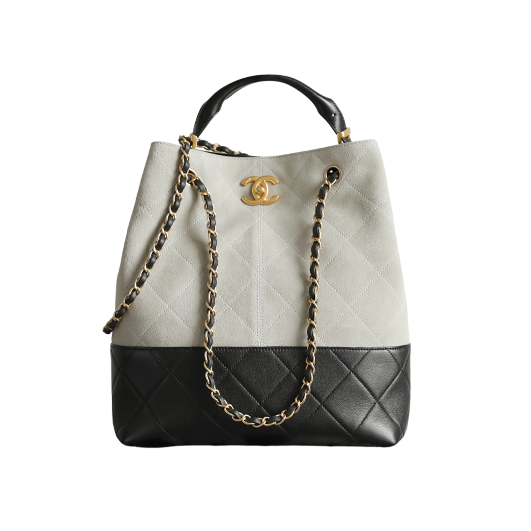 Suede Shiny Lambskin Quilted Large Shopping Bag