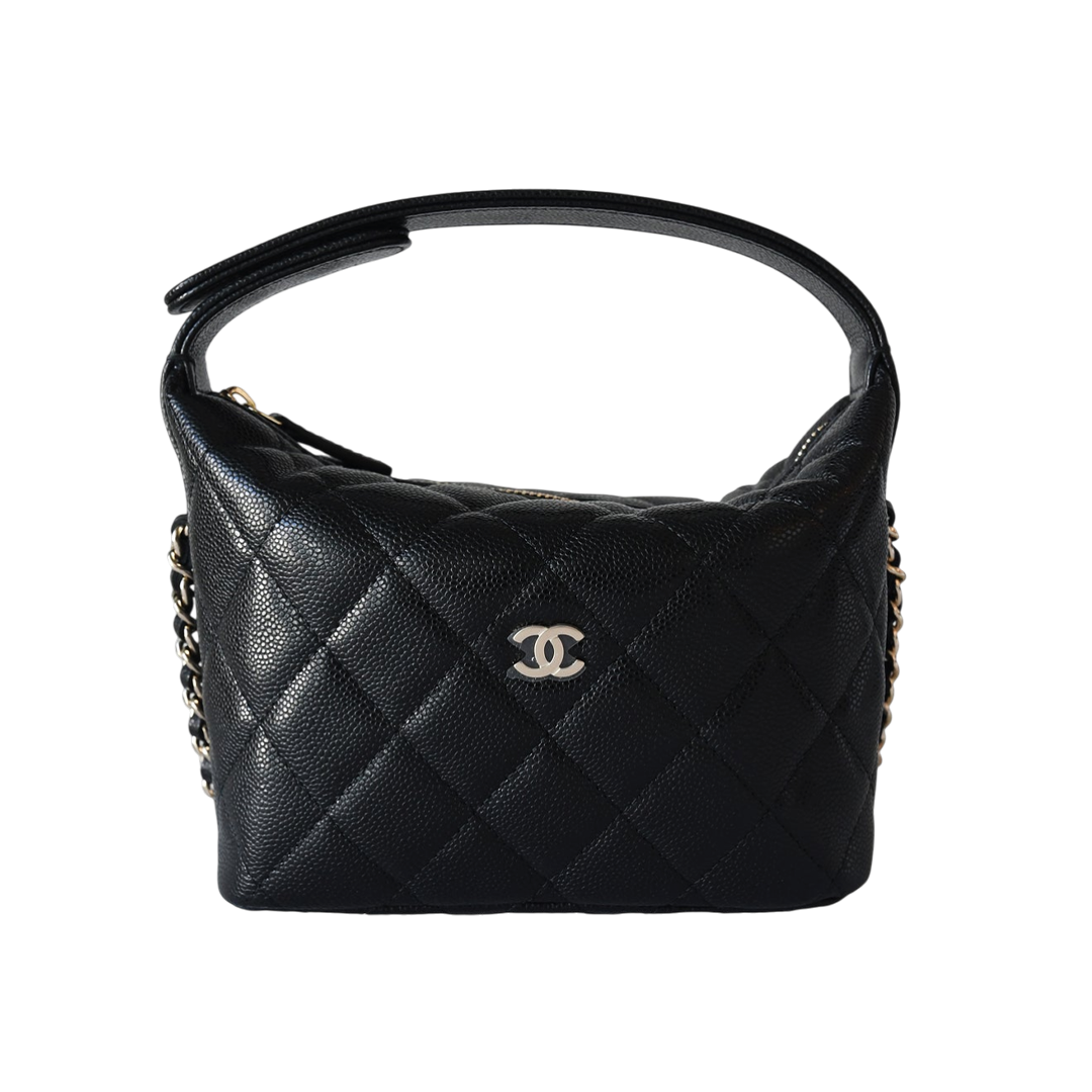 Caviar Quilted Hobo Clutch With Chain