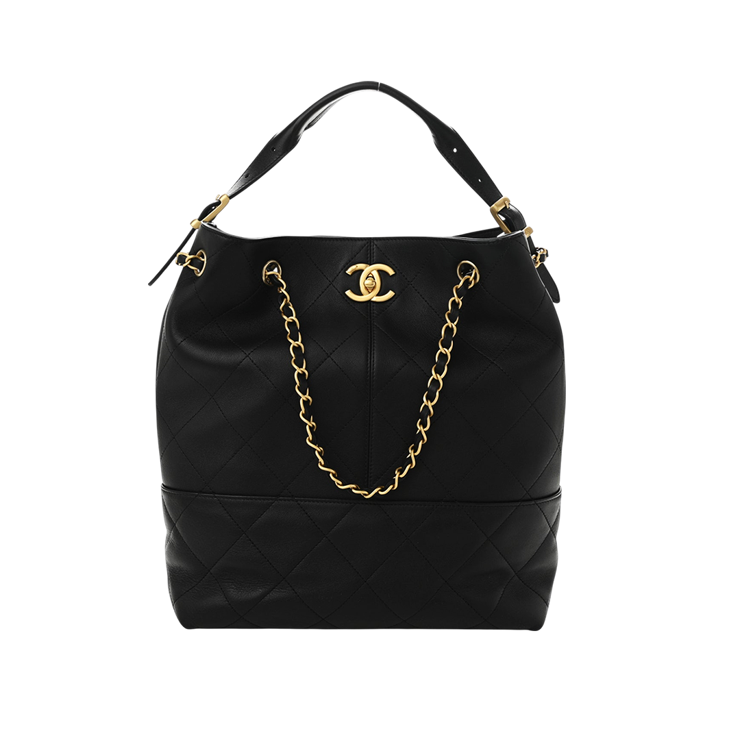 Calfskin Stitched Hobo Black
