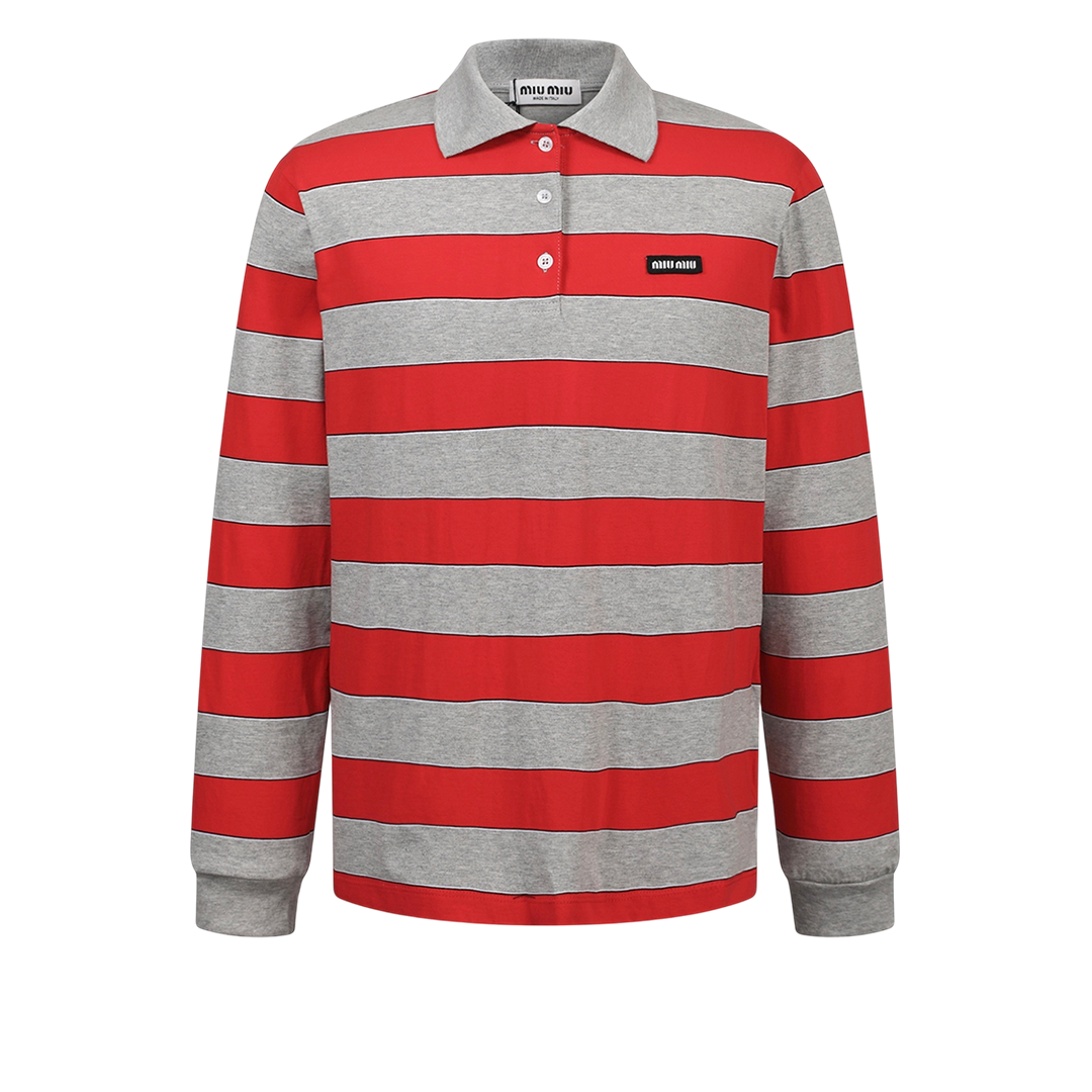 Striped jersey polo shirt
