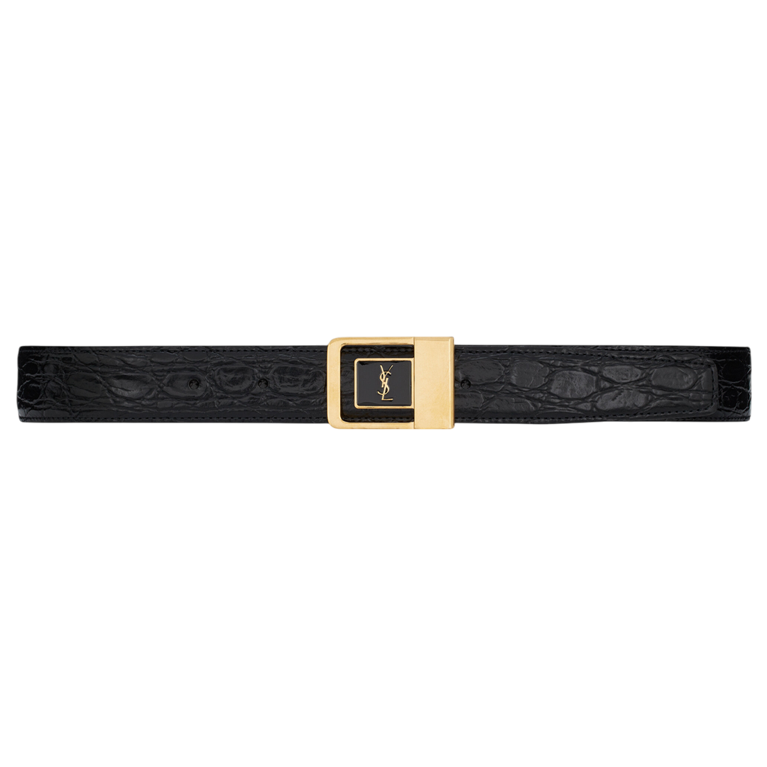 LA 66 buckle belt in crocodile-embossed leather