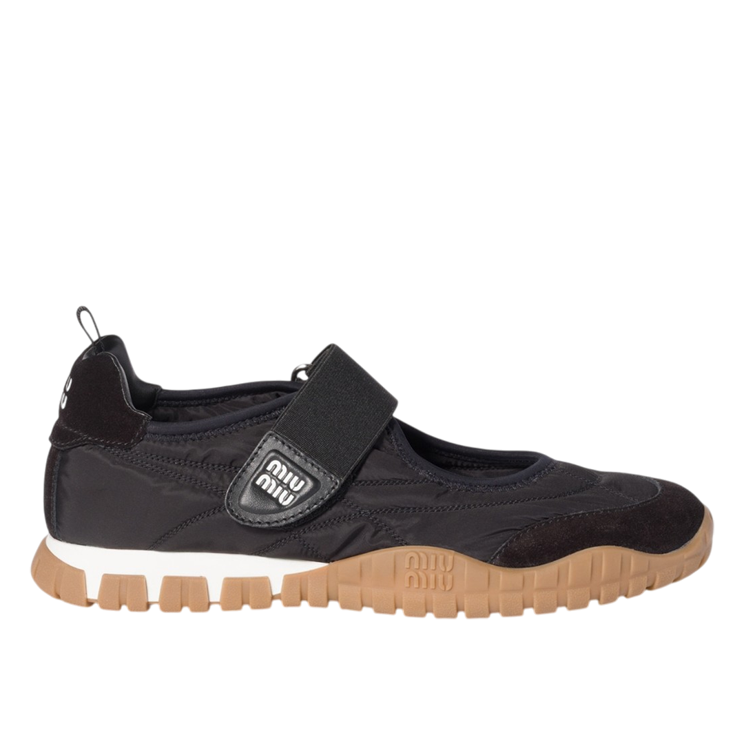 Tyre technical fabric and suede ballerinas