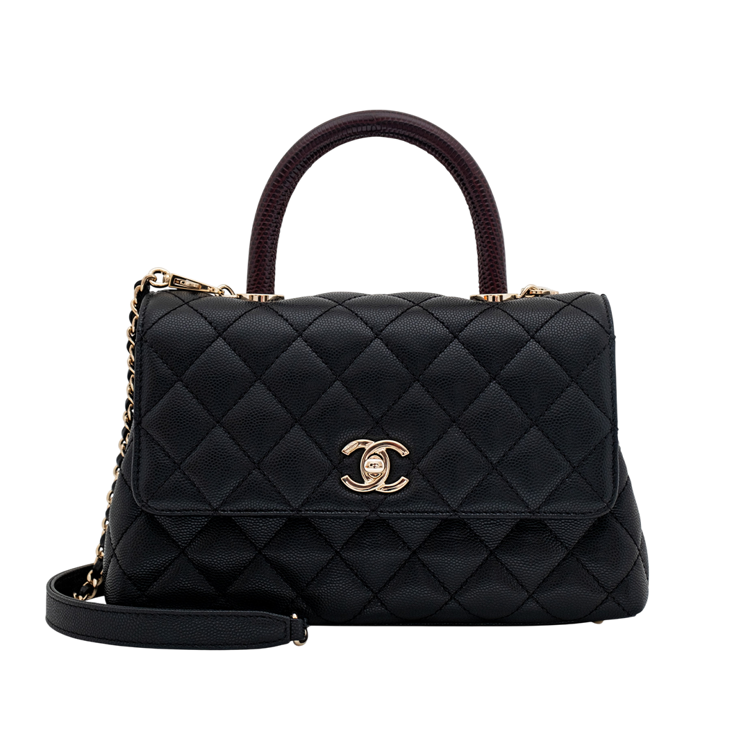 Bordeaux Lizard Handle and Black Quilted Caviar Coco Single Flap 2024