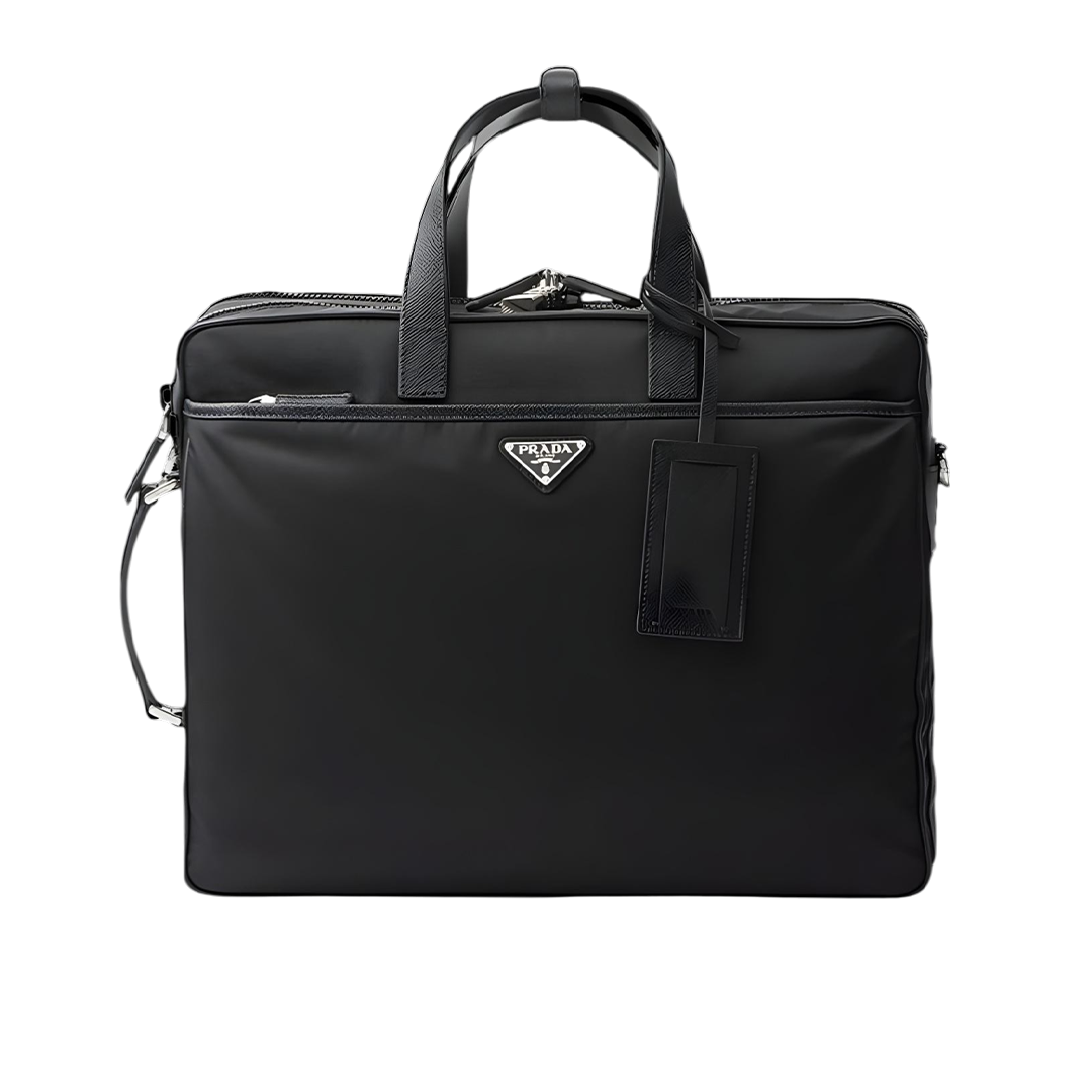Re-Nylon Saffiano-leather briefcase
