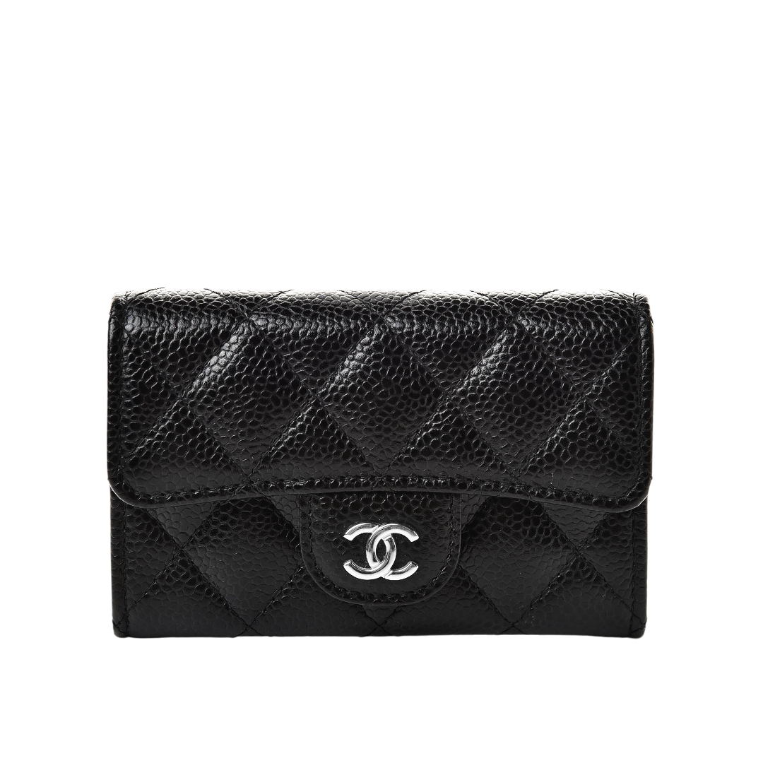 Caviar Quilted Flap Card Holder Wallet