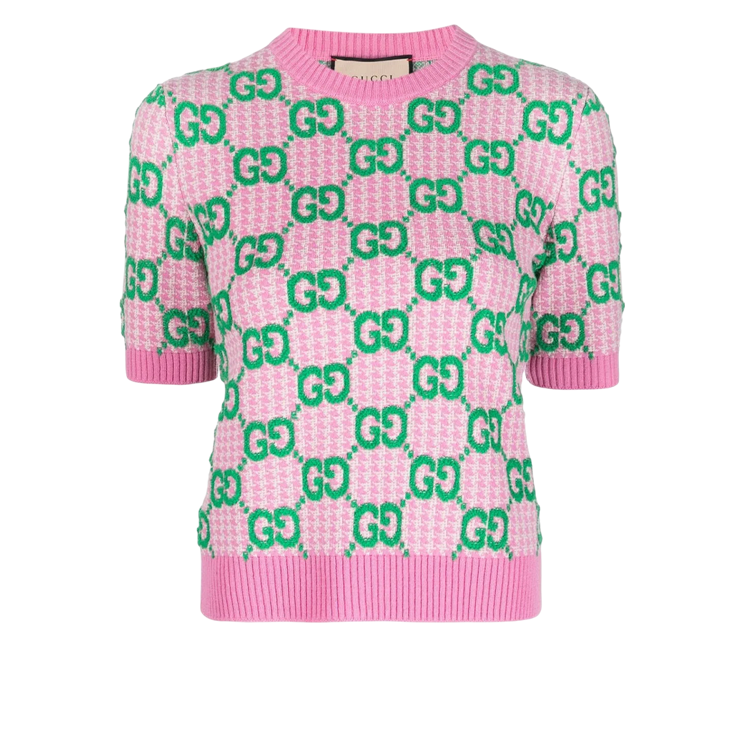 GG houndstooth bouclé wool top