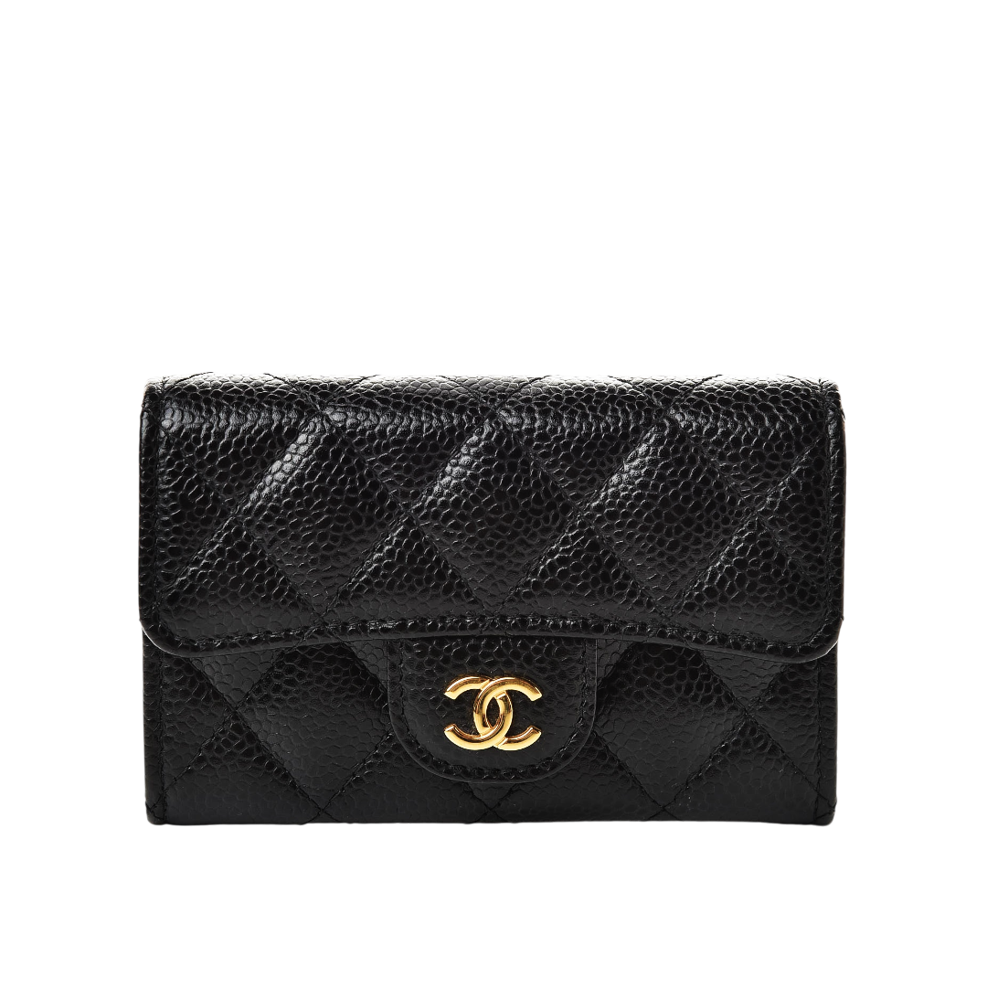 Caviar Quilted Flap Card Holder Wallet