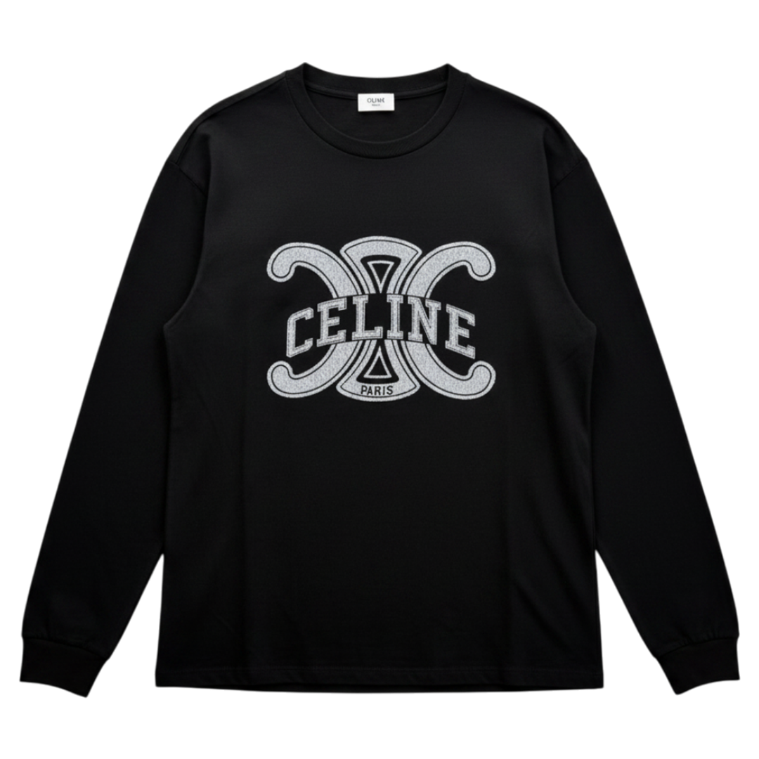 Long Sleeve T-Shirt in Cotton with Triomphe Rhinestones