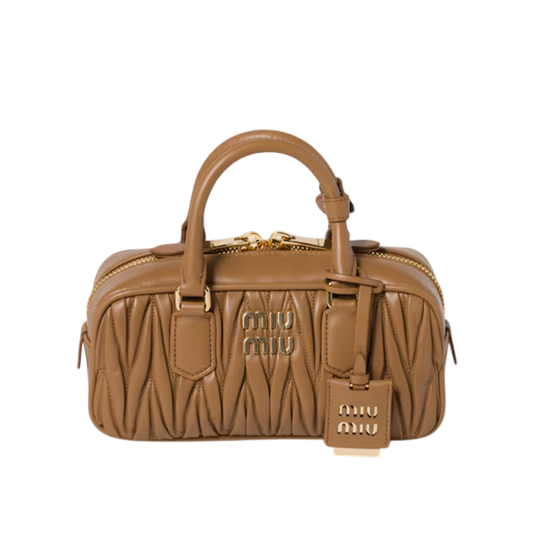 aramel-colored Miu Miu Arkadi Matelassé Napa leather