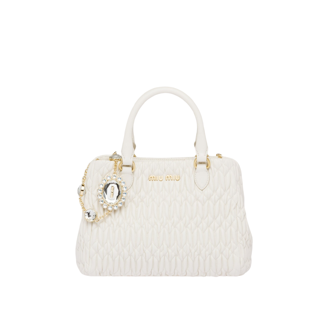 Miu Crystal Embossed Nappa Leather Handbag
