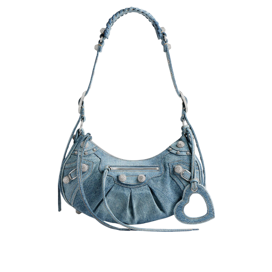 Women's Le Cagole Shoulder Bag Small With Rhinestones in Blue